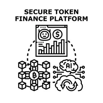Secure token finance platform developing blockchain technology Stock Illustration