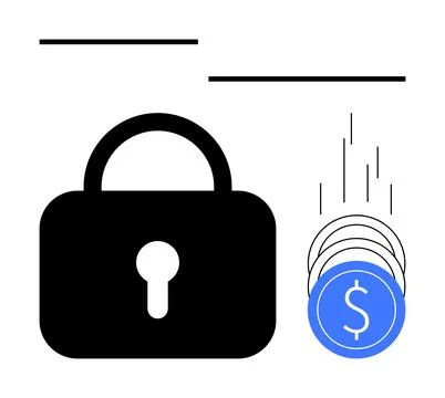 Secure transaction concept with lock and falling coins emphasizing financia.. 스톡 일러스트