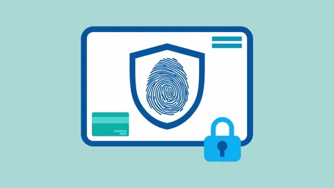 Secure transactions protected with fingerprint shield 2d with Alpha Matte Stock Footage 335800868