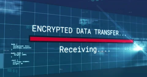 Secure transfer starting with scrolling code, extending bar to represent Video stock 317407542
