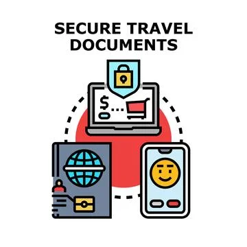 Secure travel documents and online booking system Stock Illustration