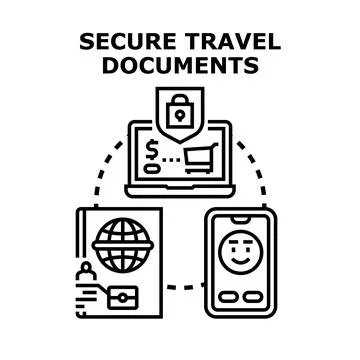 Secure travel documents and online booking system Stock Illustration
