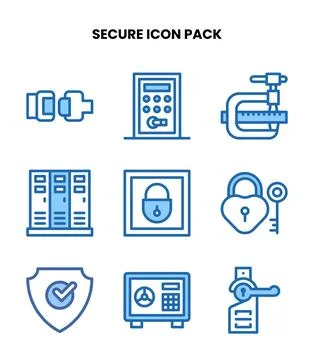 Secure Two Colour Collection Icons Pack Stock Illustration