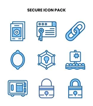 Secure Two Colour Collection Icons Pack Stock Illustration