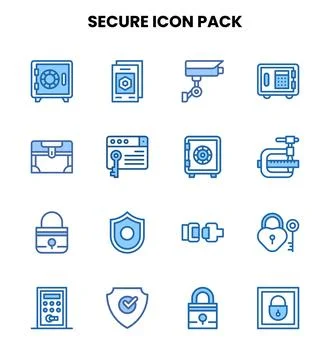 Secure Two Colour Icons Pack Stock Illustration