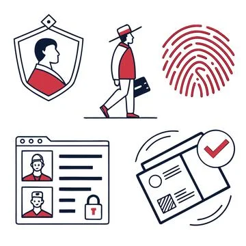 Secure User ID Verification Icon Set Stock Illustration