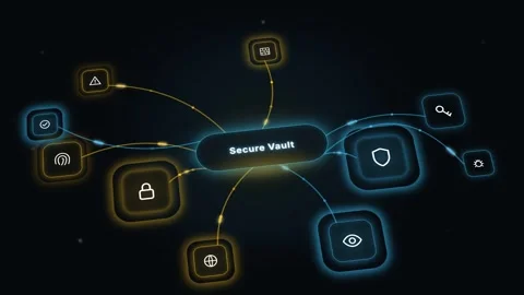 Secure Vault Neon Network Loop Animation Digital Security Visualization Data Stock Footage 344104507