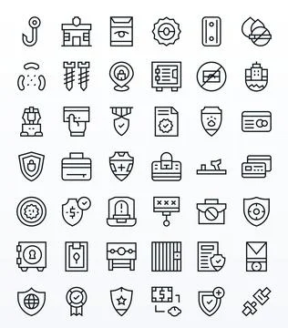 Secure Vector Graphics featuring 42 Regular Line Pixel Aligned Retina Ready.. Stock Illustration