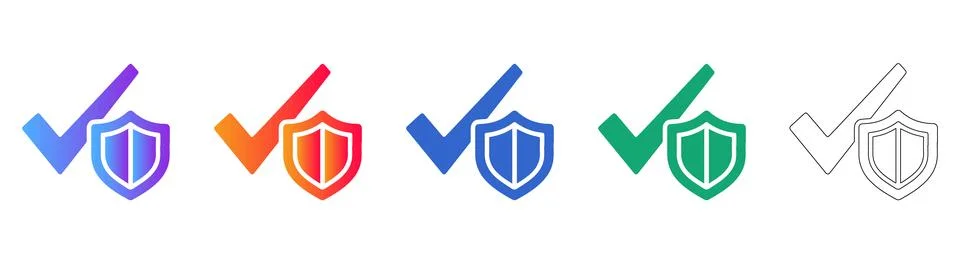 Secure Verification and Shield Protection Icons Stock Illustration