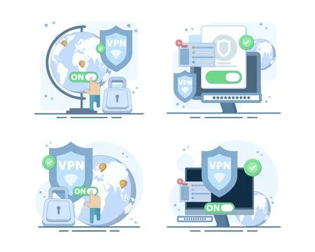 Secure VPN access set illustrating private online browsing Stock Illustration