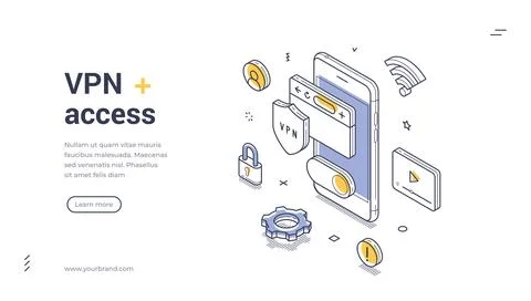 Secure VPN access template for online protection and privacy needs Stock Illustration