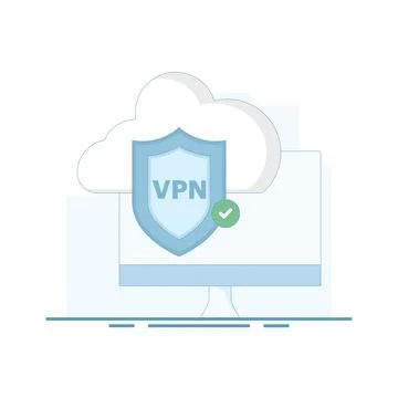 Secure VPN Concept. Cloud with VPN Shield. Illustrazione stock