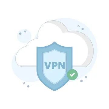 Secure VPN Concept. Cloud with VPN Shield. Stock Illustration