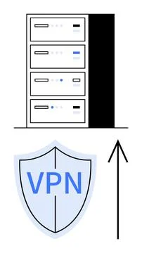 Secure VPN Connection to Server Datacenter for Encrypted Data Transfer and .. Stock Illustration