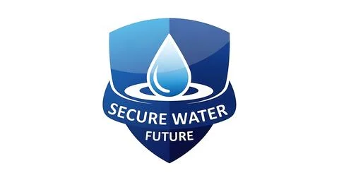 Secure water future emblem with blue shield and droplet symbol for resource.. Stock Illustration