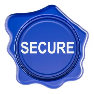 Secure, wax seal. blue glossy stamp with bold text. 3D rendering Stock Illustration