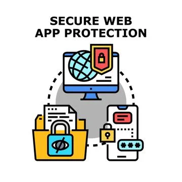 Secure web app protection managing internet data safety Stock Illustration