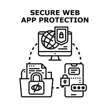 Secure web app protection managing internet data safety Stock Illustration