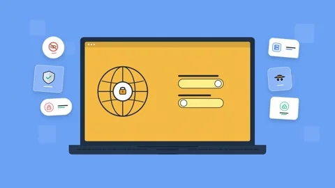 Secure web browser and internet privacy settings on laptop. 4K Stock Footage 342387586