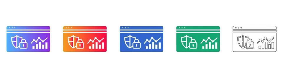 Secure Web Dashboard and Data Icons Stockillustratie