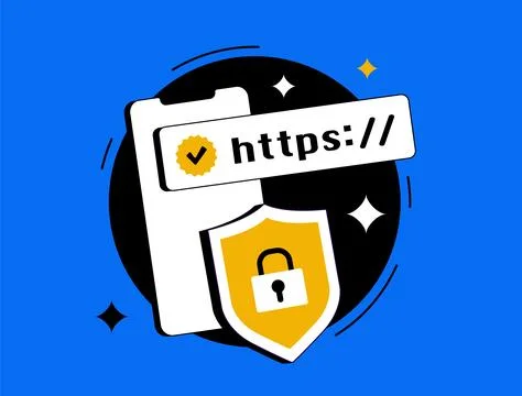 Secure website concept, HTTPS padlock, SSL certificate, internet security, https Stock Illustration