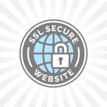 Secure website icon. Grey blue globe with SSL padlock sign. Stock Illustration