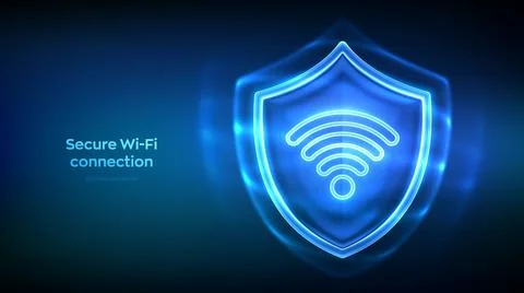 Secure Wi-Fi connection. Cyber Security. Wi-fi icon behind glass Security s.. イラスト素材