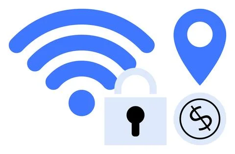 Secure wireless Connection with Location and Financial Transaction Elements Stock Illustration