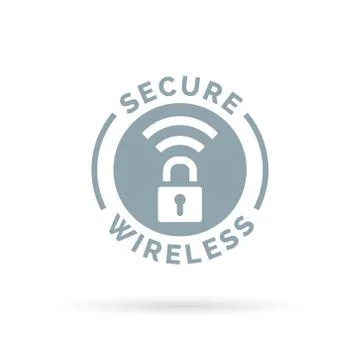 Secure wireless icon with grey padlock and wifi hotspot symbol. Stock Illustration