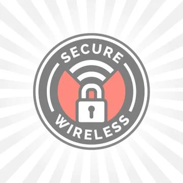 Secure wireless icon with padlock and wifi symbol stamp. Stock Illustration