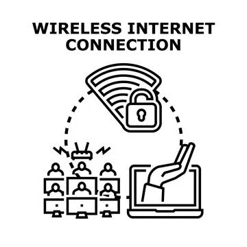 Secure wireless internet connection for online community Stock Illustration