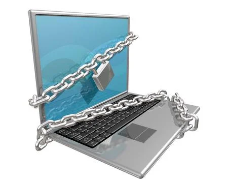Secure your Computer Laptop computer bound in chains in an attempt to make... Foto stock