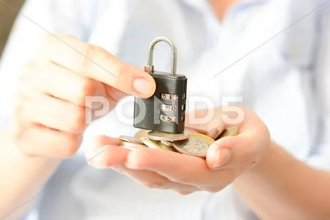 Secure your savings concept with cipher lock and money Stock Photos