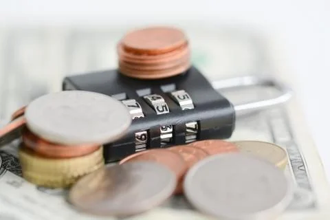 Secure your savings concept with cipher lock and money Fotos Stock