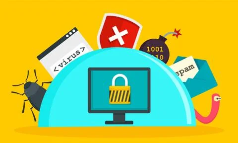 Secured computer concept background, flat style Illustrazione stock