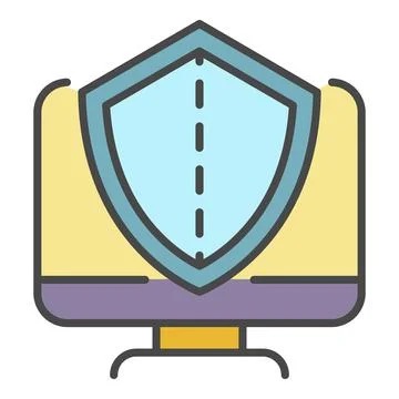 Secured computer icon color outline vector Stock Illustration