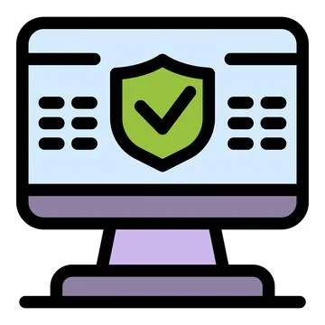 Secured computer icon color outline vector Illustrazione stock