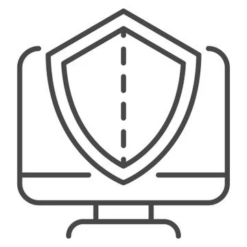 Secured computer icon, outline style Stock Illustration