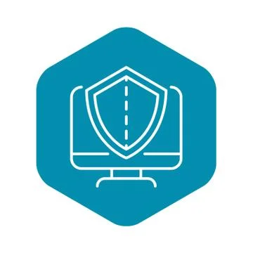 Secured computer icon, outline style Stock Illustration