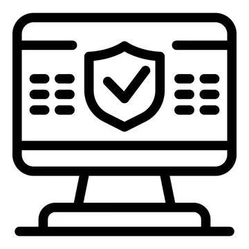 Secured computer icon, outline style Stock Illustration