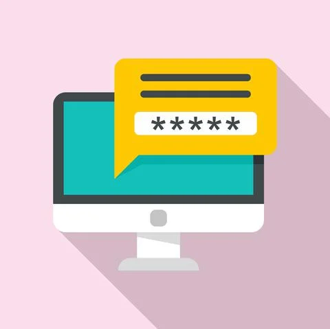 Secured computer password icon, flat style Stock-Illustration