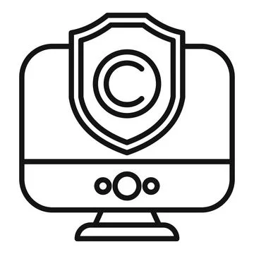 Secured computer screen copyright icon outline vector. Intellectual property Stock Illustration