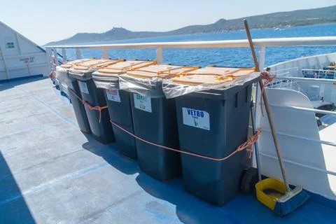 Secured Containers on Ferry Deck Fotos Stock