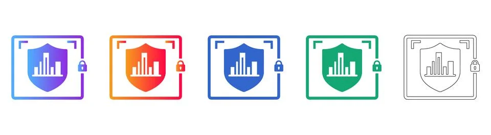 Secured Data Analytics Shield Icons Stockillustratie