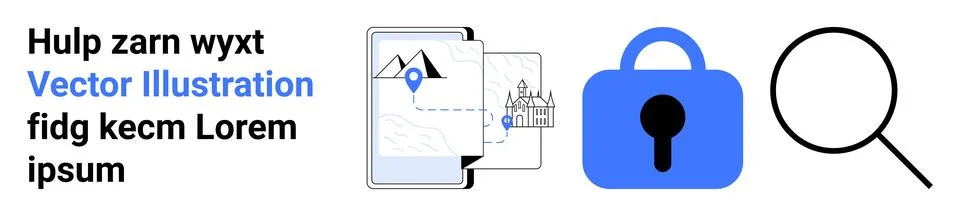Secured Data and Search Concept with Map and Lock Elements Stock Illustration