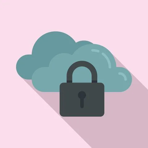 Secured data cloud icon, flat style Stock Illustration