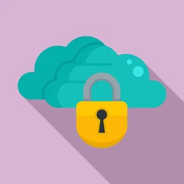 Secured data cloud icon, flat style Stock Illustration