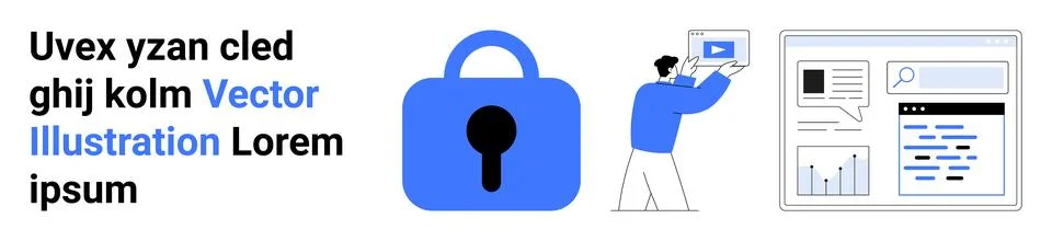 Secured Data Concept with Lock, Person Holding Tablet, and Chart on Screen Illustrazione stock