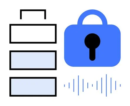Secured Data Storage and Access with Lock Icon and Signal Waves Stock Illustration