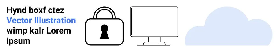 Secured Data Storage and Online Access Lock, Computer Screen, Cloud Graphic Stock Illustration